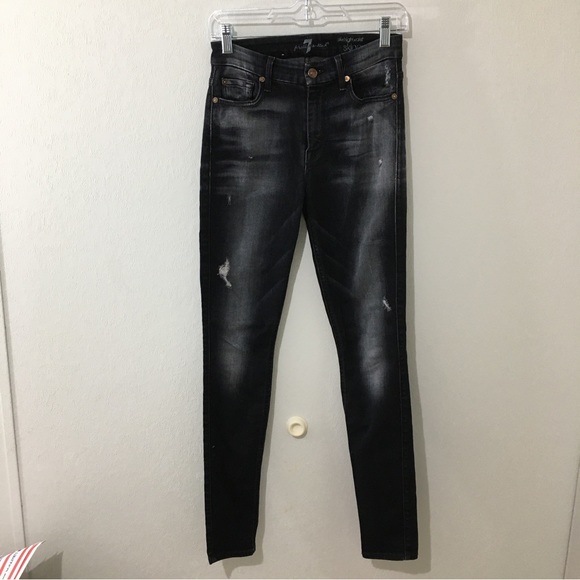 7 for all Mankind Black Distressed High Waist Skinny Jeans. Size 25. - Picture 4 of 6